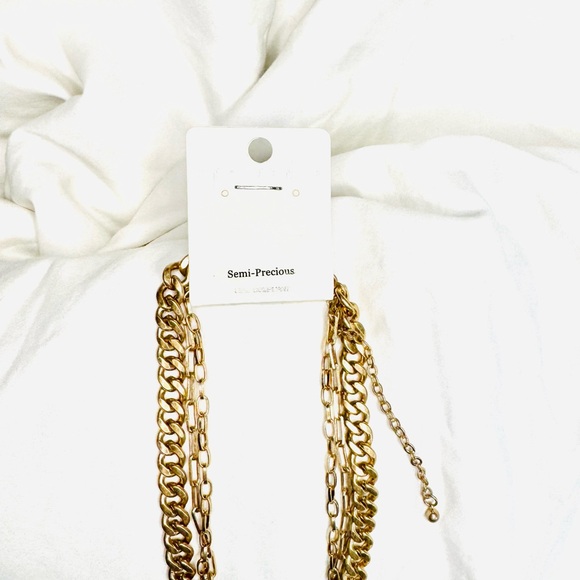 NWT Three Gold Chains holding a Turquoise Pendant Necklace 13” 14” 16” Lengths - Picture 6 of 6